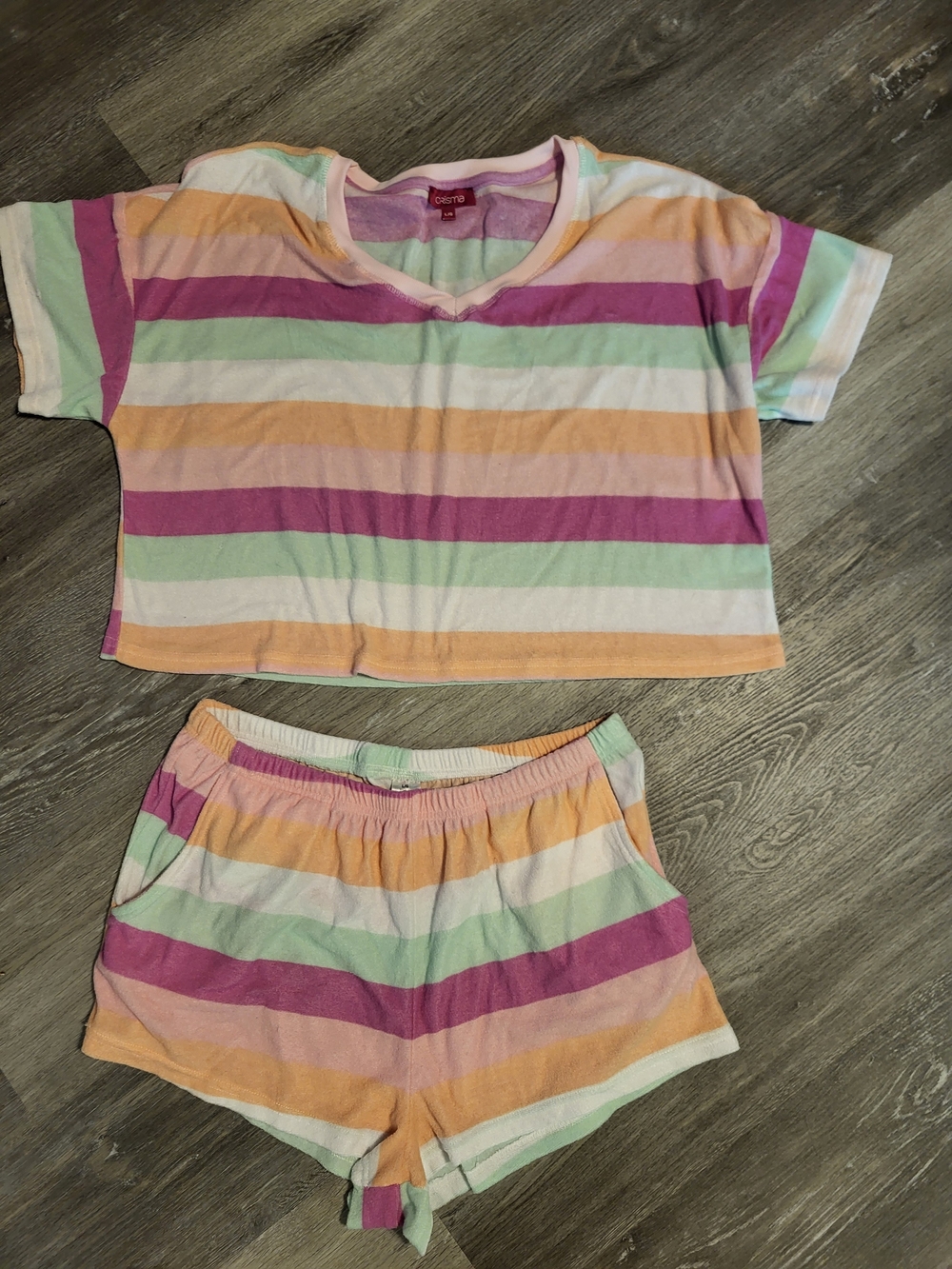 Womens Carisma Pastel Striped Top Athletic Shorts 2pc Set Size Large